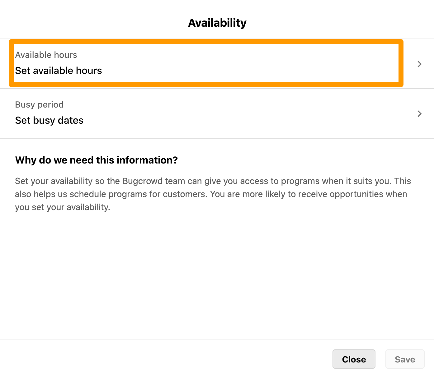 Setting Your Availability Bugcrowd Docs