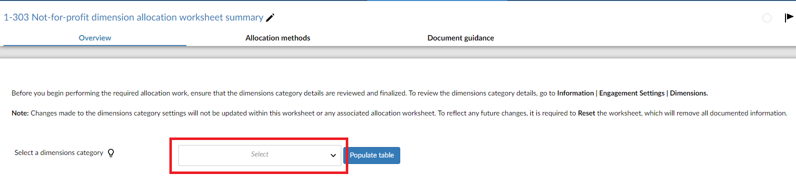 Complete the Allocation overview worksheet