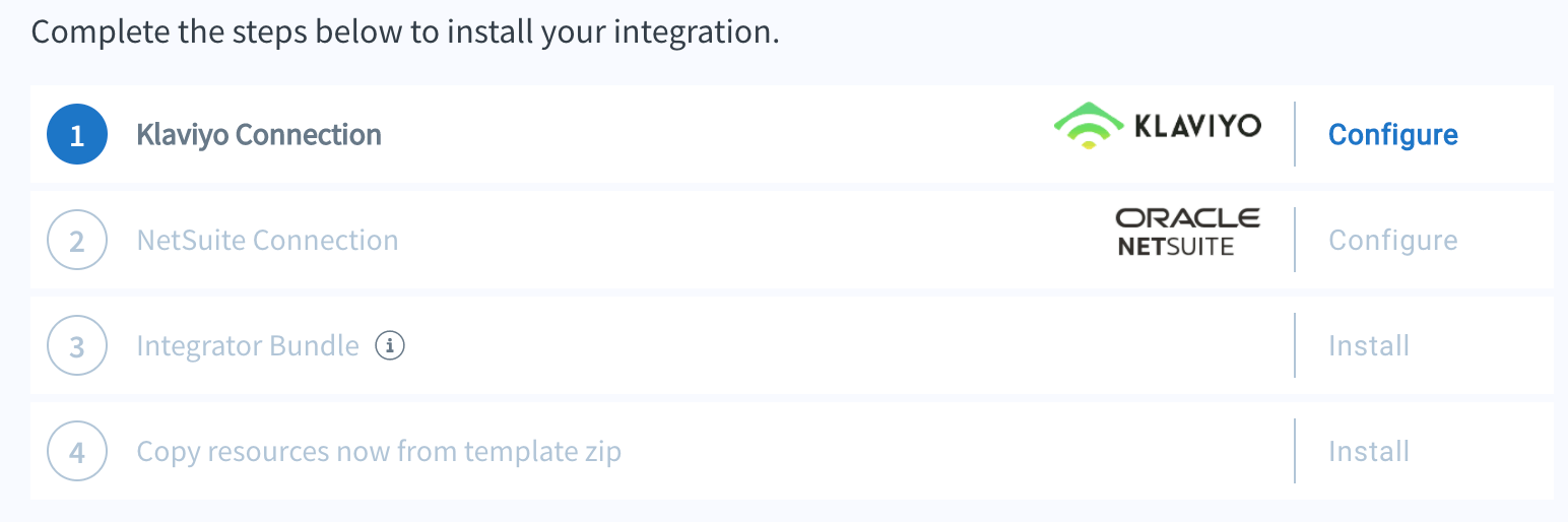 Install the Klaviyo NetSuite quickstart integration template Celigo
