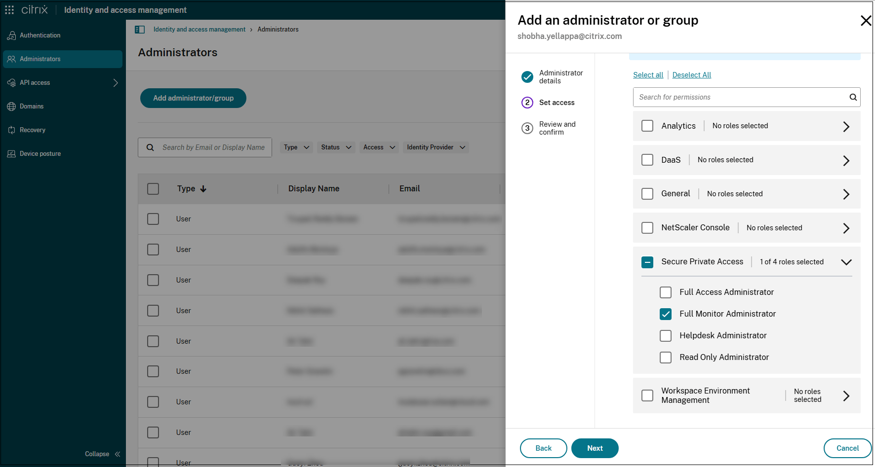 Readonly access for admins to SaaS and  apps Citrix Secure