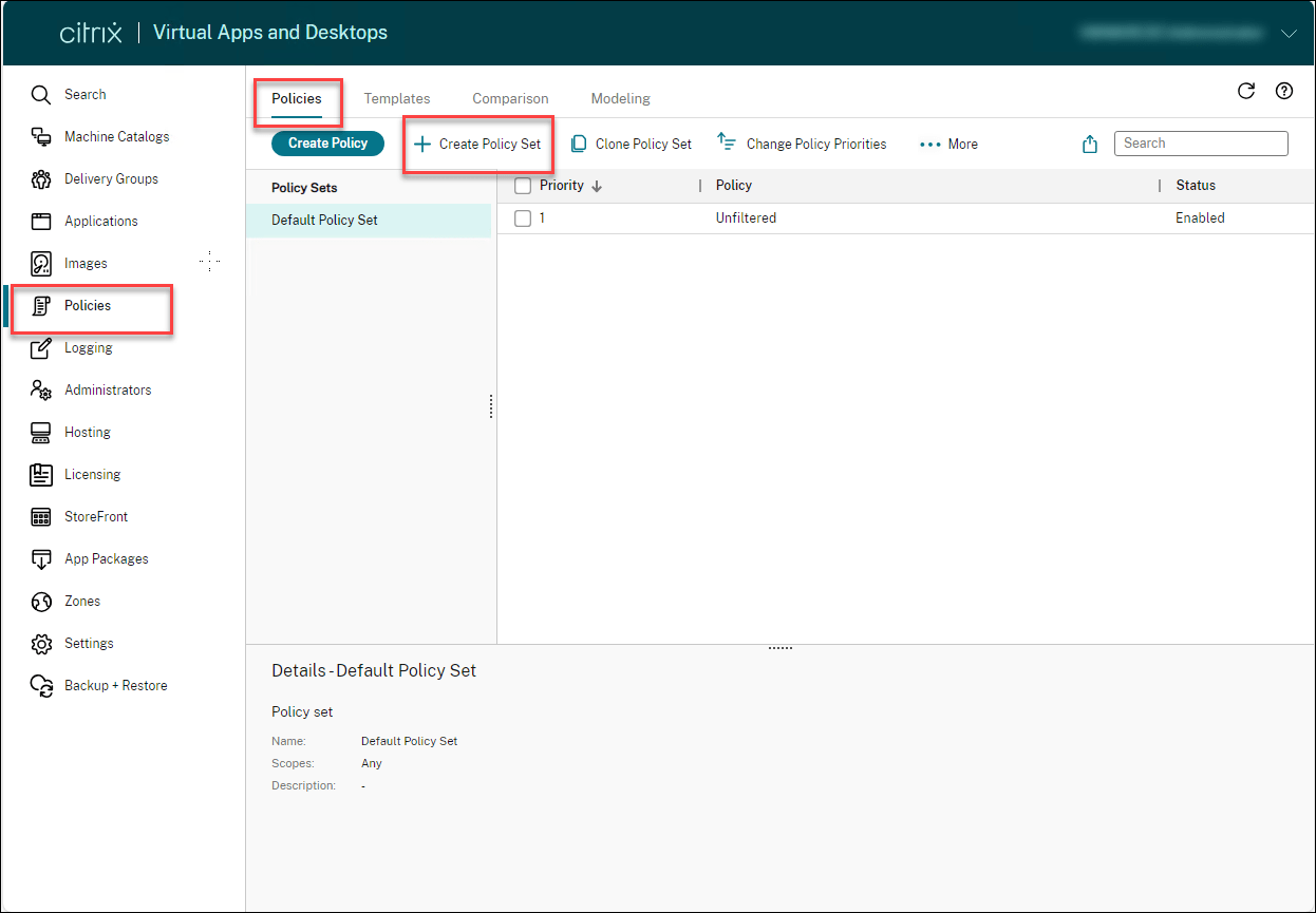 Policy sets Citrix Virtual Apps and Desktops 7 2407