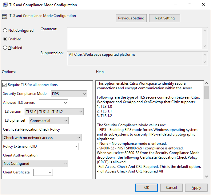 Secure communications Citrix Workspace app 2203.1 LTSR for Windows