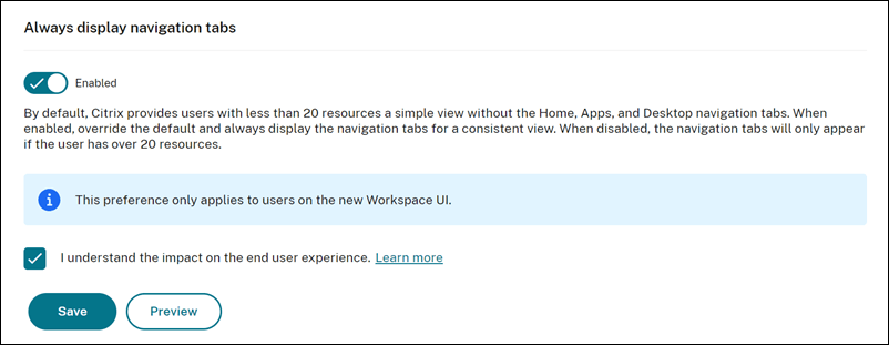 New user interface on cloud Citrix Workspace