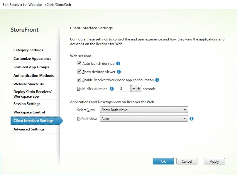 Client Interface Settings StoreFront 2203