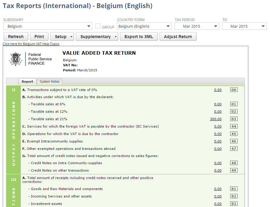 NetSuite Applications Suite Belgium VAT Report