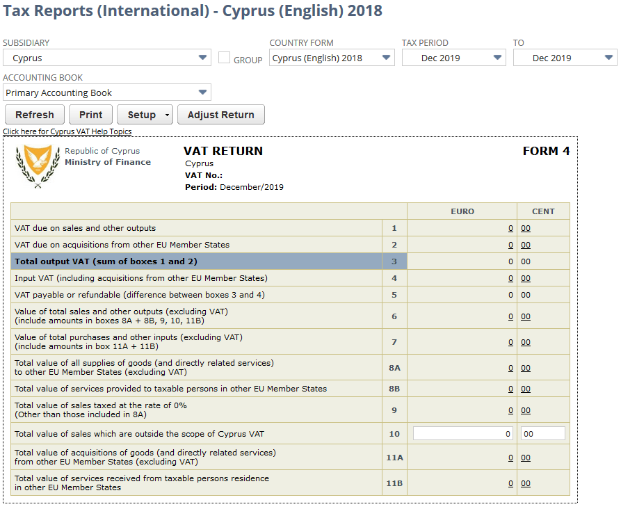 NetSuite Applications Suite Cyprus VAT Report