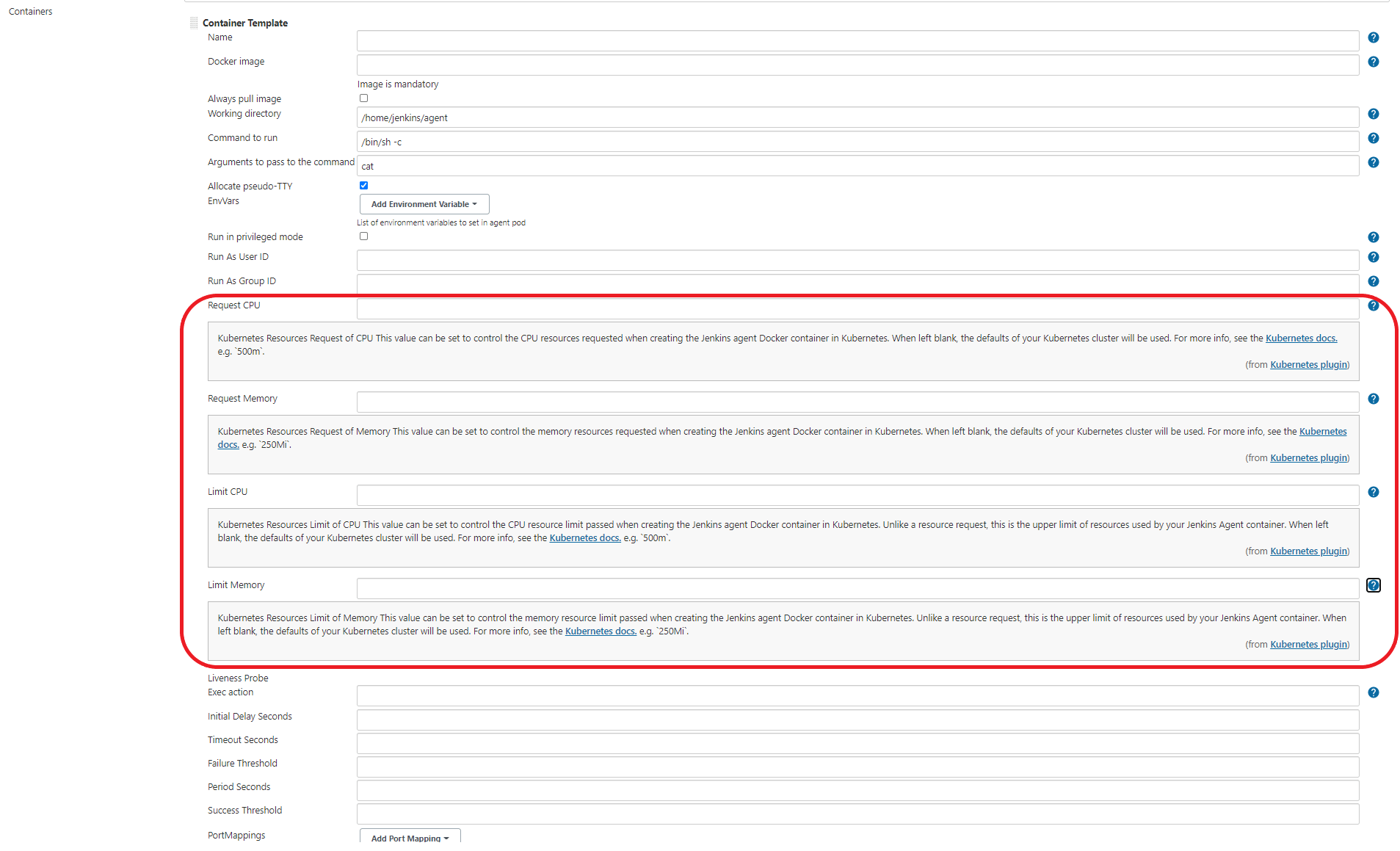Changing container memory and cpu limits
