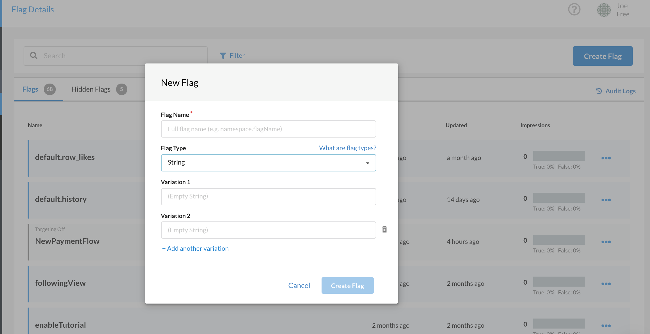 Creating feature flags
