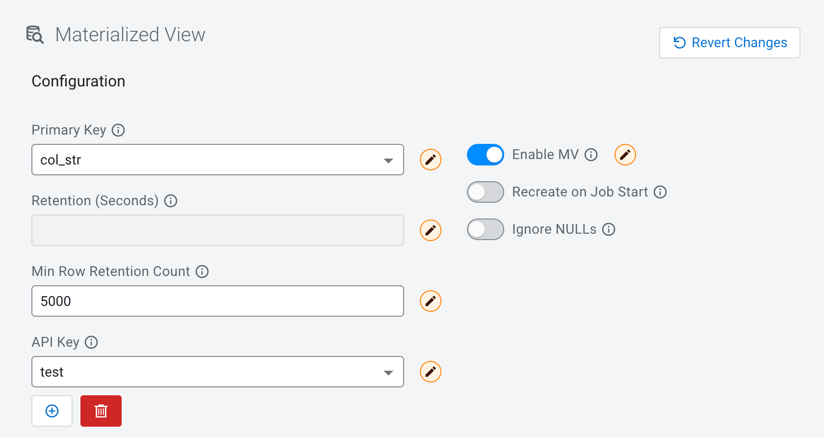 Configuring Retention Time for Materialized Views