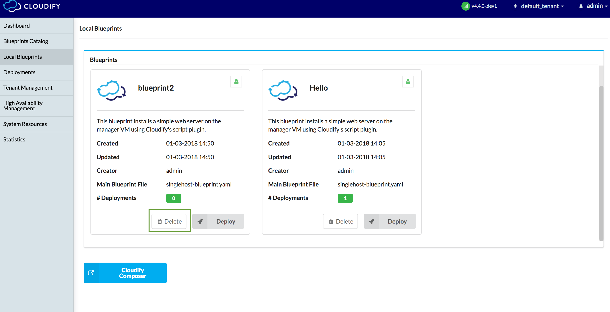 Deleting a Blueprint Cloudify Documentation Center