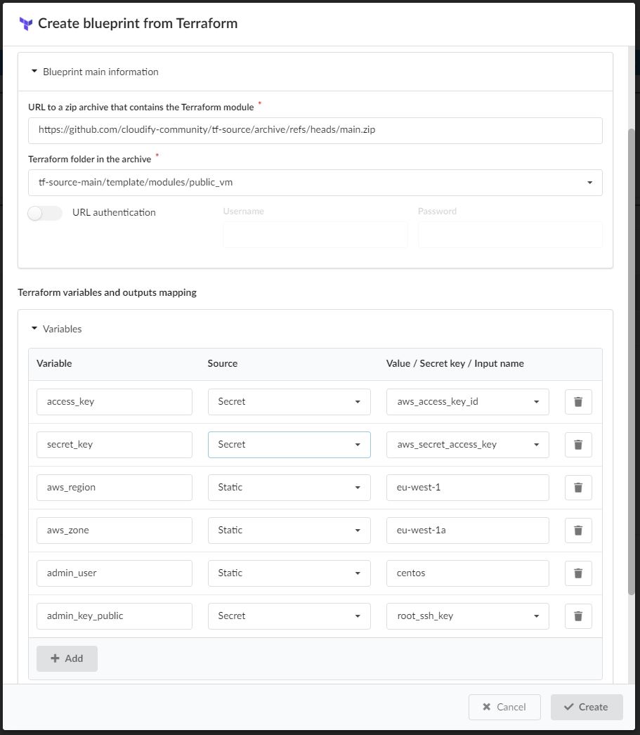 Create Blueprint from Terraform module Cloudify Documentation Center