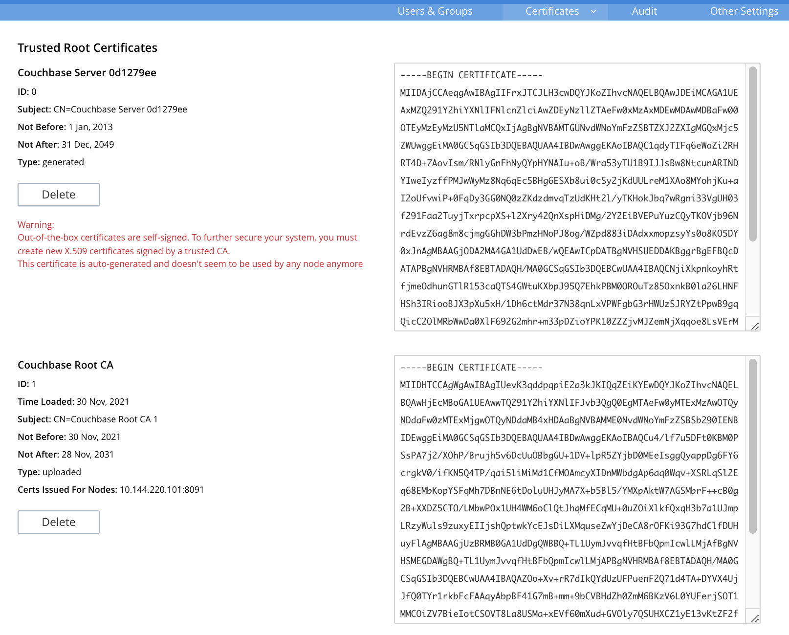 Configure Server Certificates Couchbase Docs