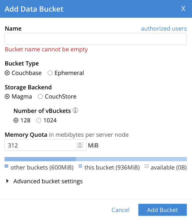 Create a Bucket Couchbase Docs