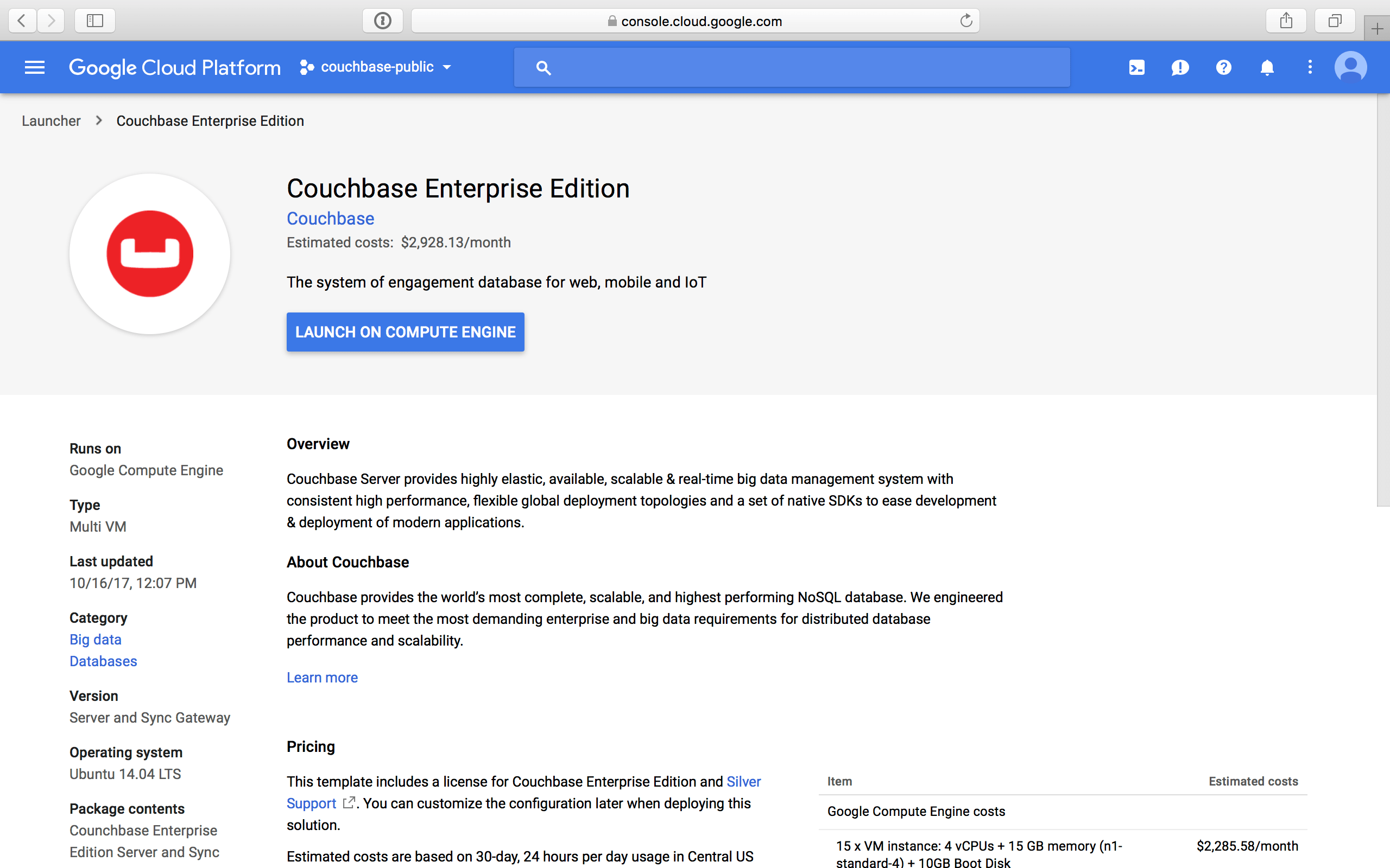 Deploy Couchbase Server Using GCP Marketplace Couchbase Docs