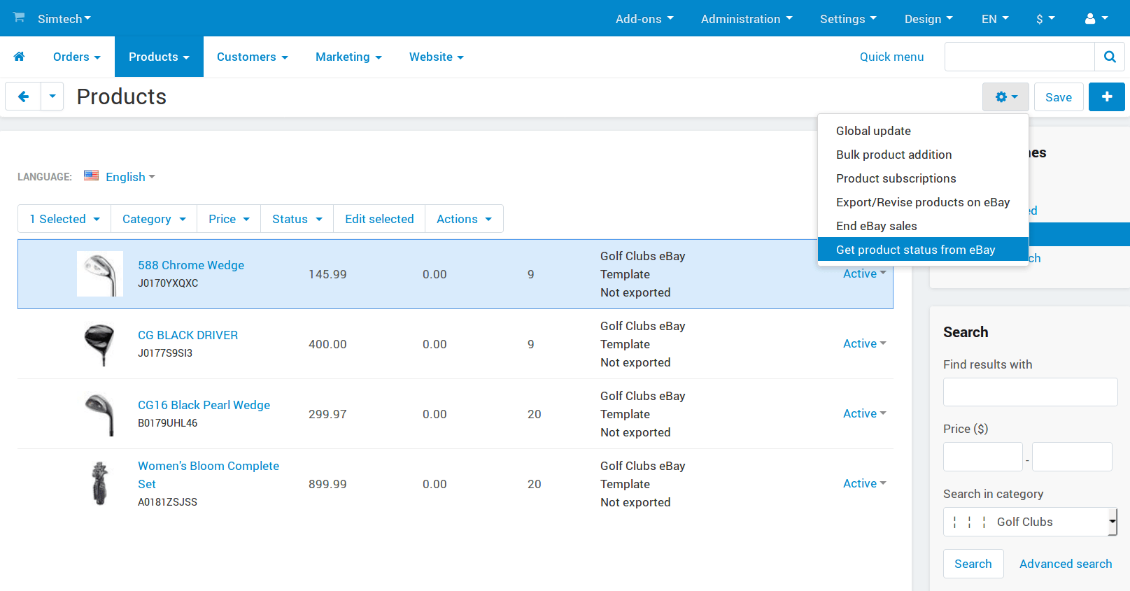 How To Get Product Status from eBay — CSCart 4.17.x documentation