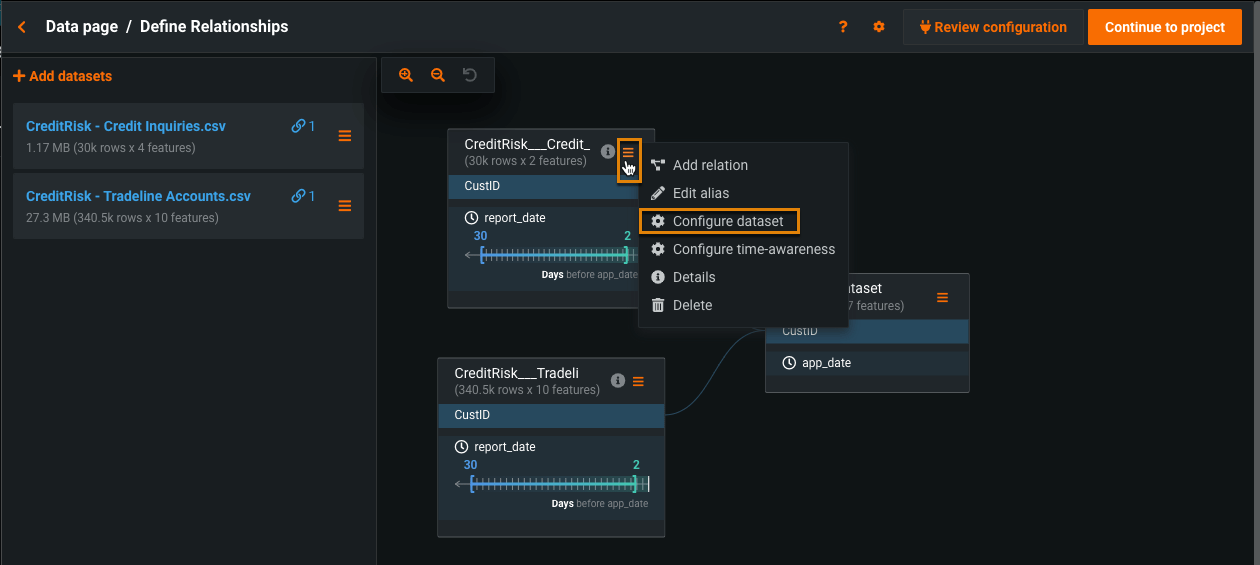 Create feature lists in the Relationship Editor DataRobot docs