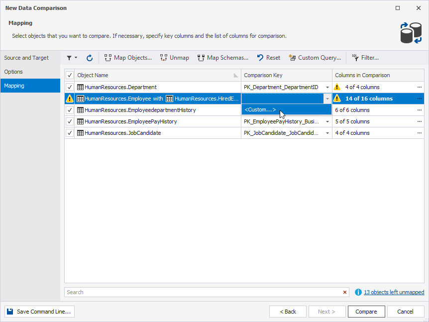 How to compare data of two tables in the same database