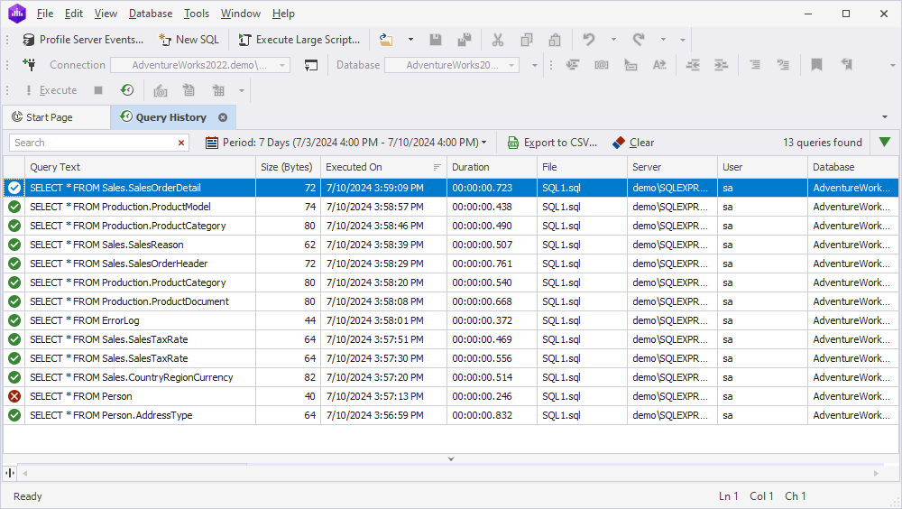 Execute SQL statements