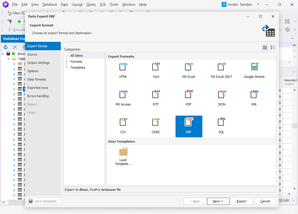 How to export SQL Server data to DBF