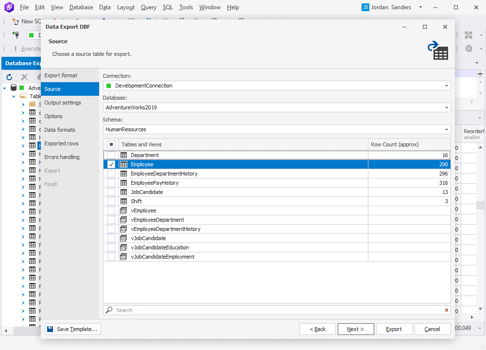 How to export SQL Server data to DBF