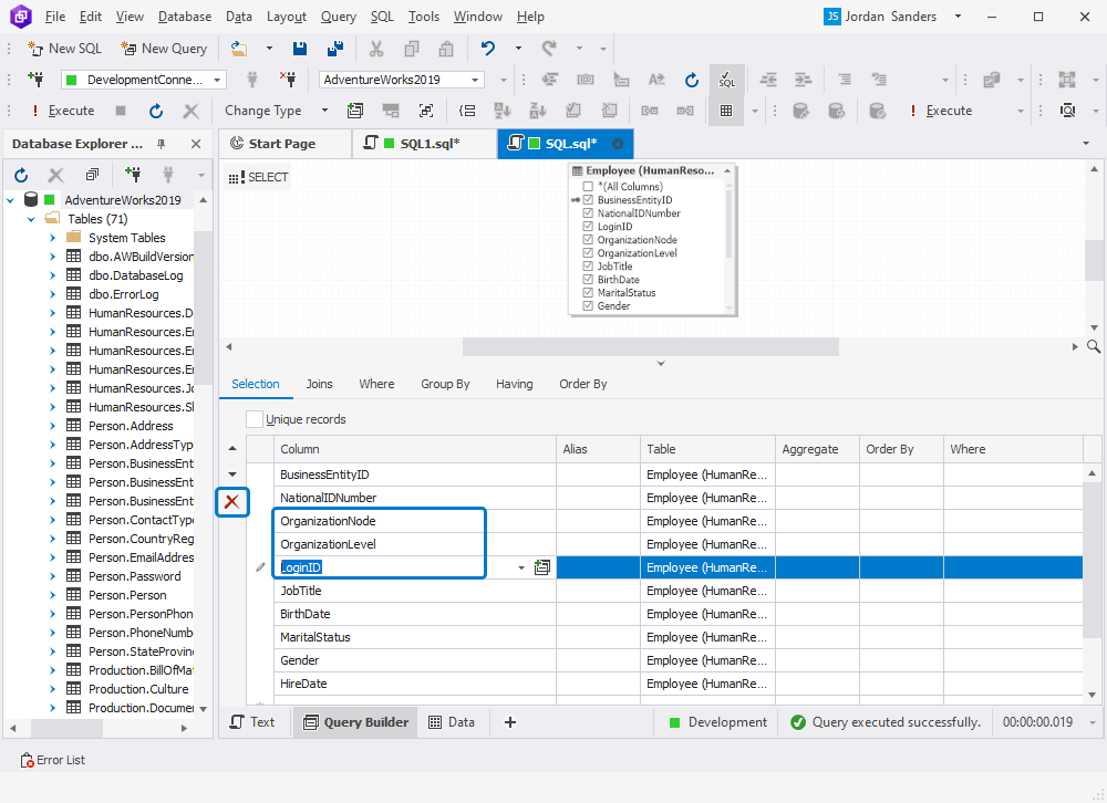 Hiding columns and filtering data