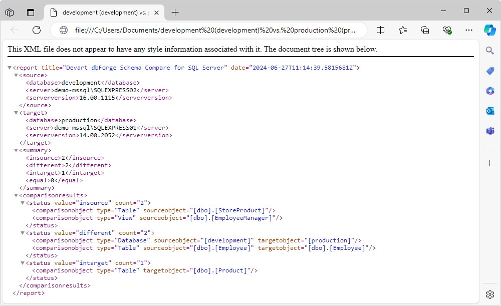 Generate comparison reports