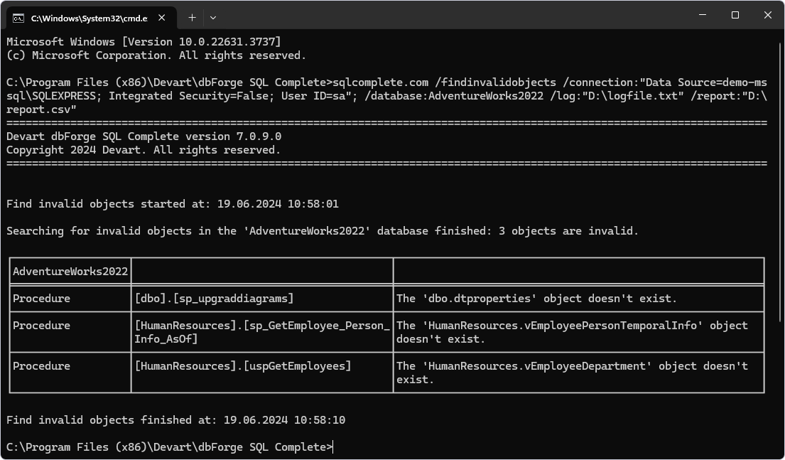 Find invalid objects in a database