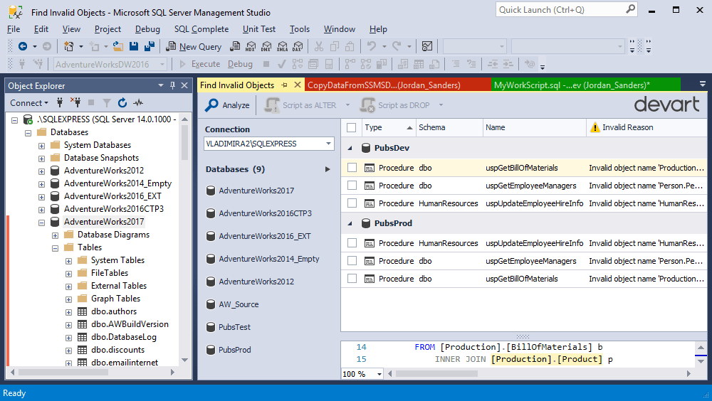 Find invalid objects in a database