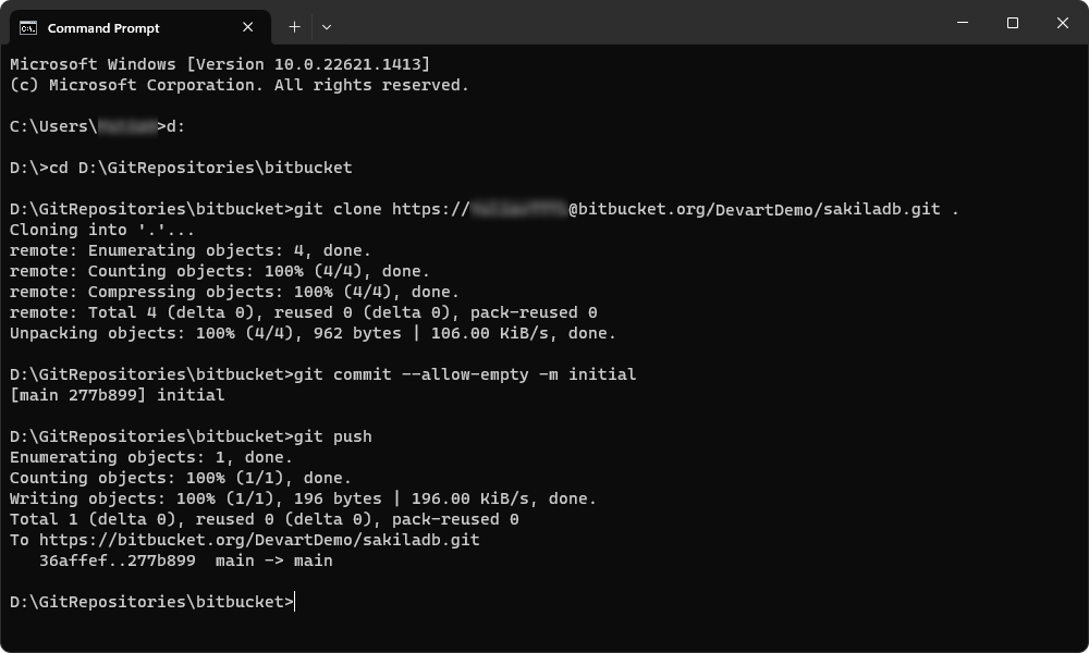 Link a database to a Git repository in BitBucket