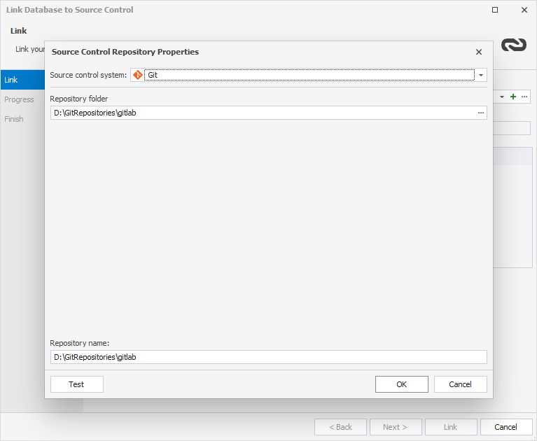 Link a database to a Git repository in GitLab