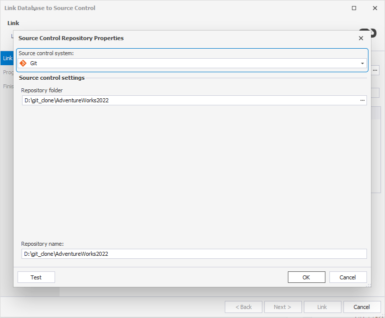 Link a database to a Git repository