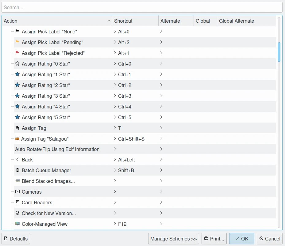Shortcuts Settings — Digikam Manual 8.4.0 文档