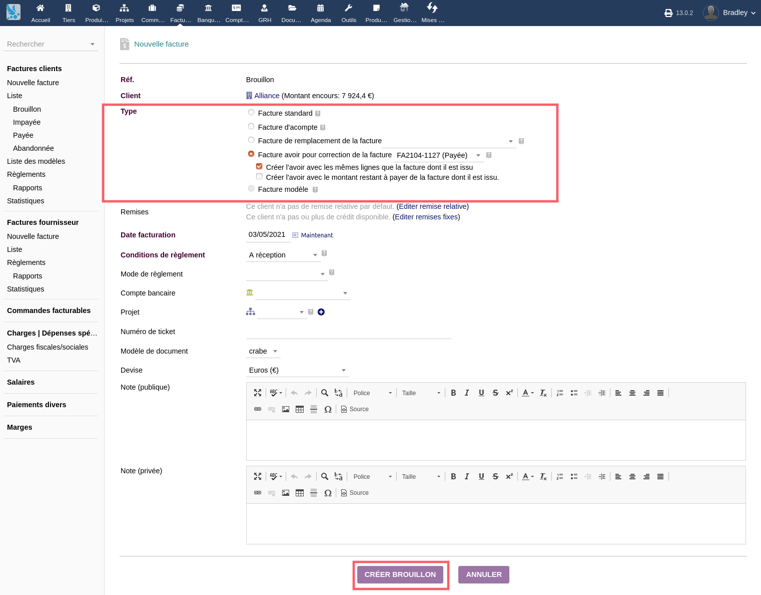 Annuler une facture avec un avoir sur Dolisim Documentation Dolisim