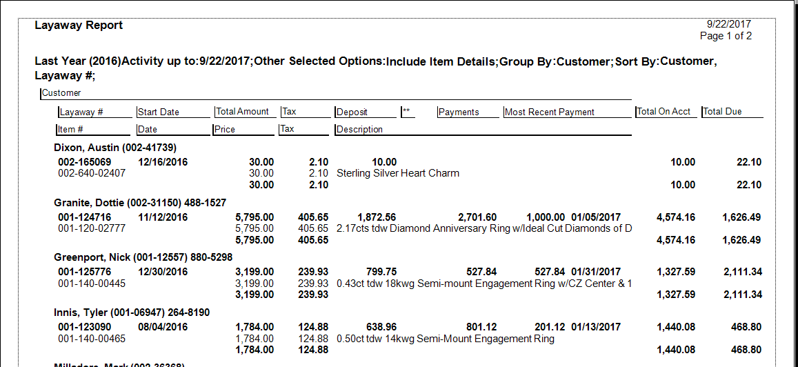 Edge Knowledge Base > Reports > Customers Reports > Layaways > Layaways