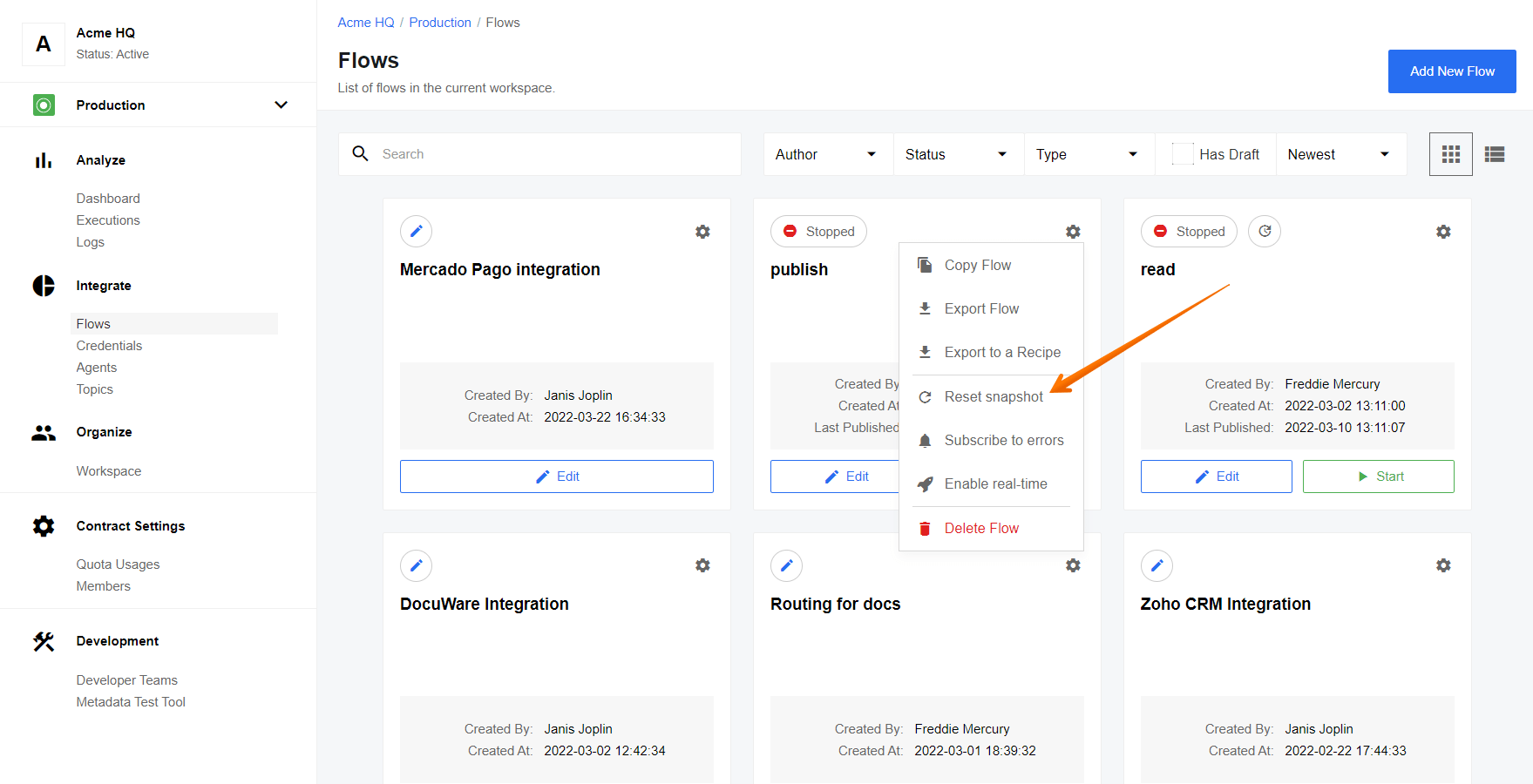 elastic.io Documentation Using Snapshots