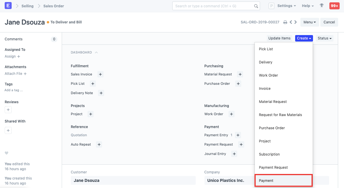 Advance Payment Entry