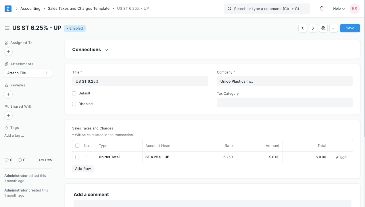 Sales Taxes and Charges Template