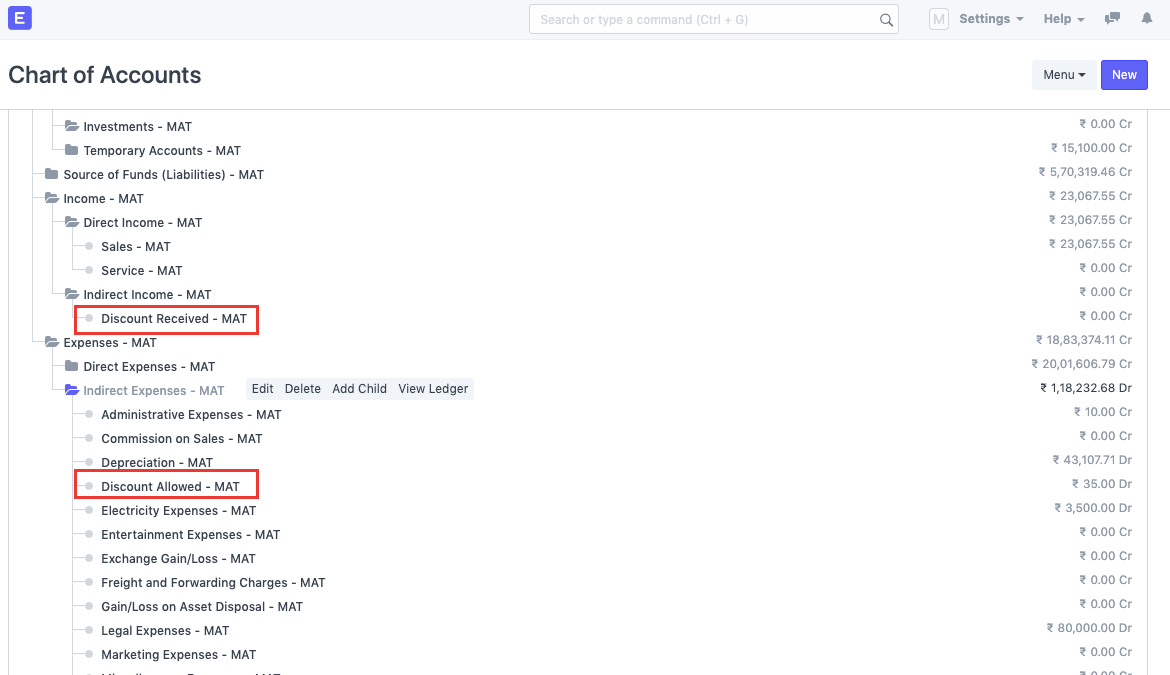Book discount allowed and received separately