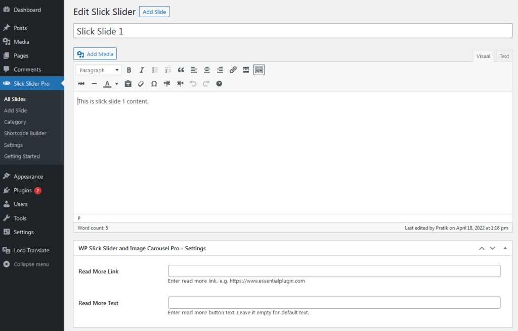 WP Slick Slider and Image Carousel Pro Documentation Essential Plugin