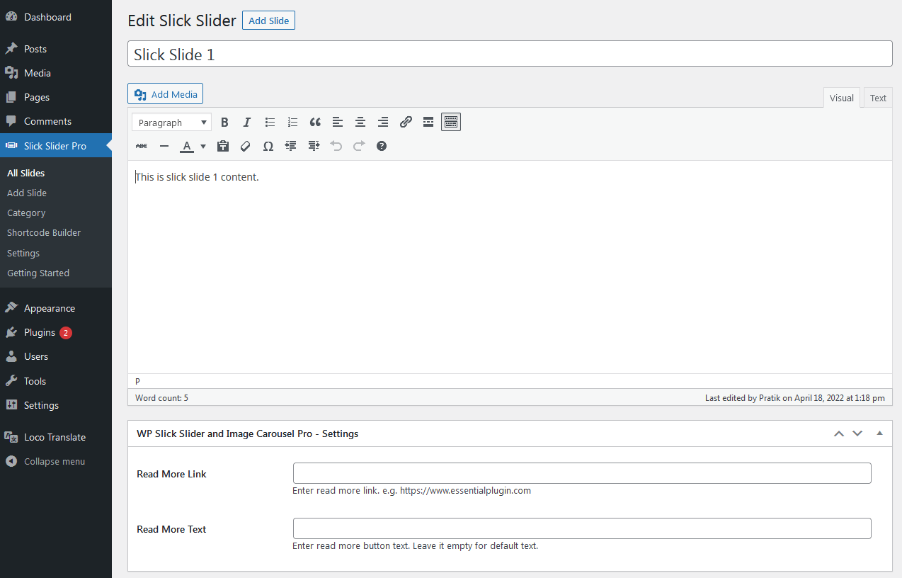 WP Slick Slider and Image Carousel Pro Documentation Essential Plugin
