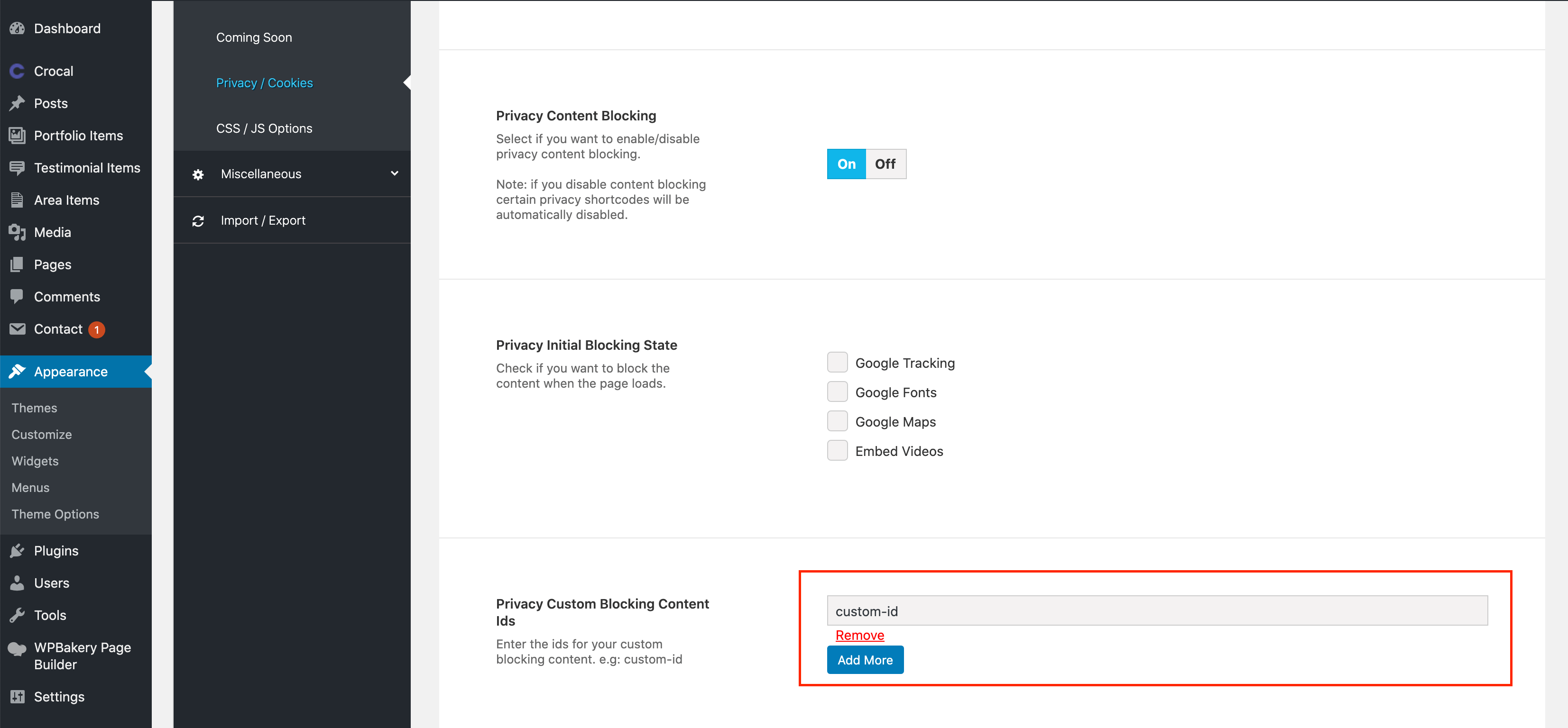 Privacy Custom Blocking Privacy Custom Blocking