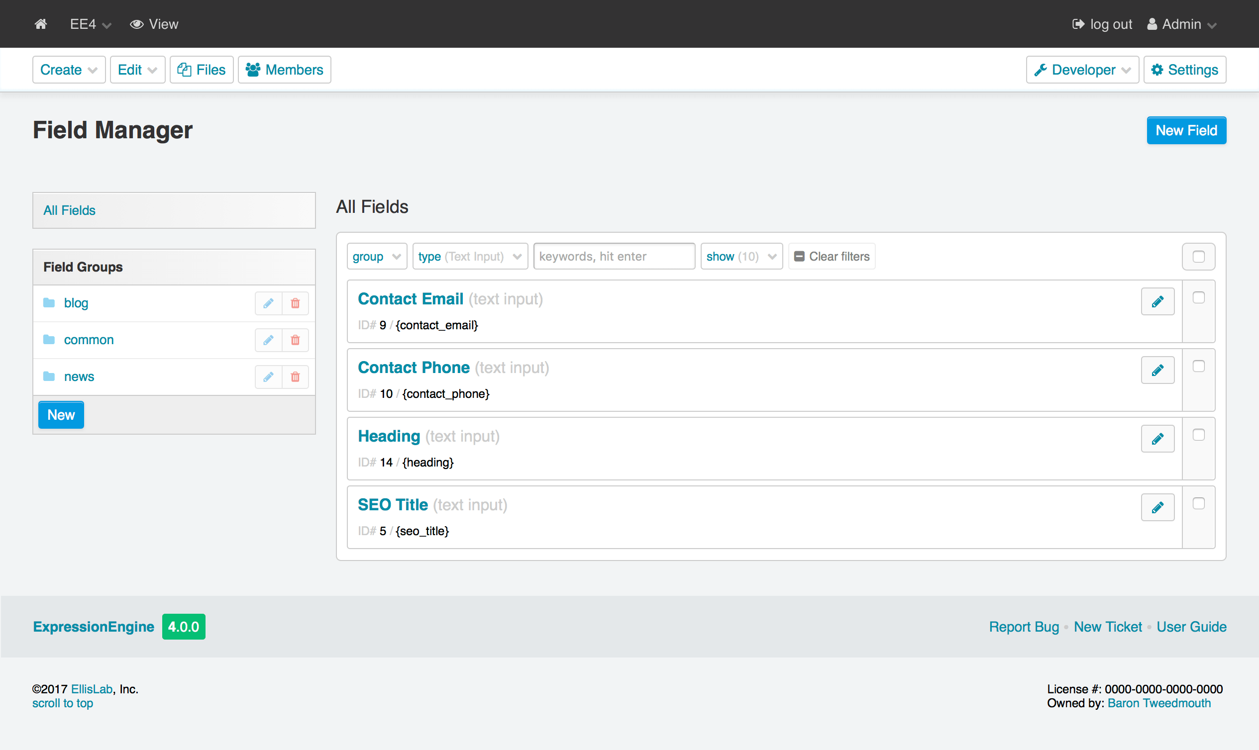 Field Manager — ExpressionEngine 5.4.2 Documentation