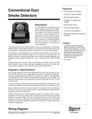 Gamewell FCI Conventional Duct Smoke Detectors Datasheet (2009) | FACP