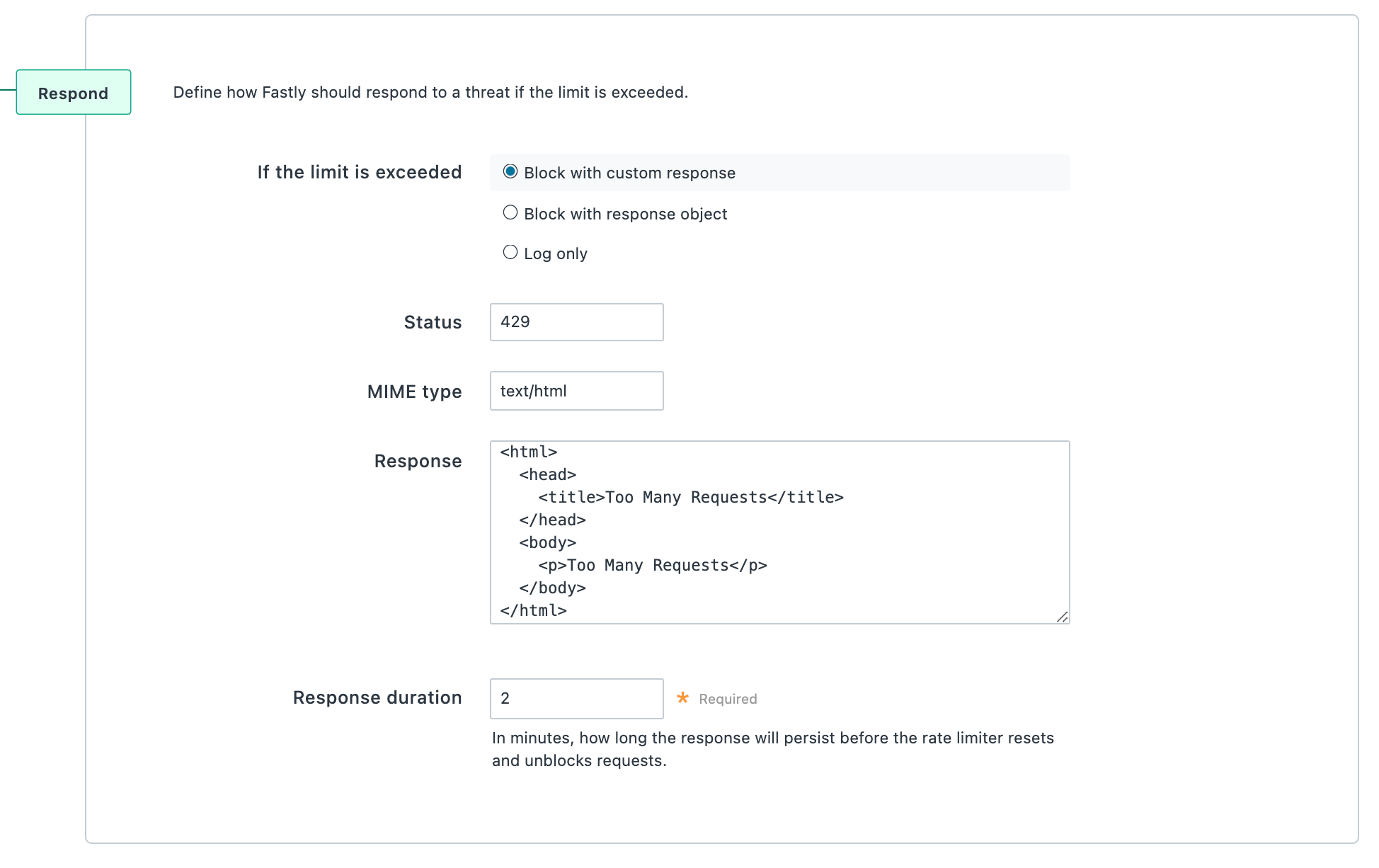 Working with rate limiting policies Fastly Help Guides