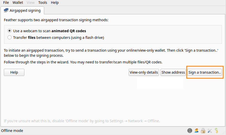 Offline transaction signing Feather Wallet Documentation