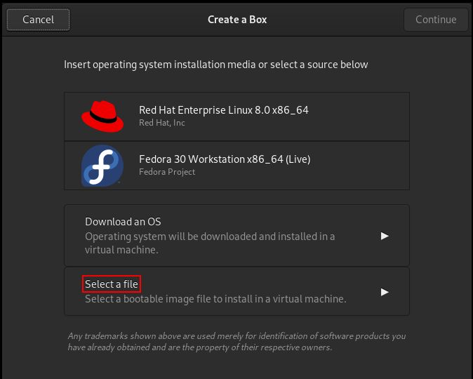 Installing virtual operating systems with GNOME Boxes Fedora Docs Site