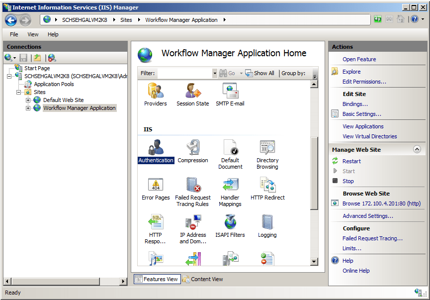 Setting the Anonymous Authentication Option in IIS Manager to Enable
