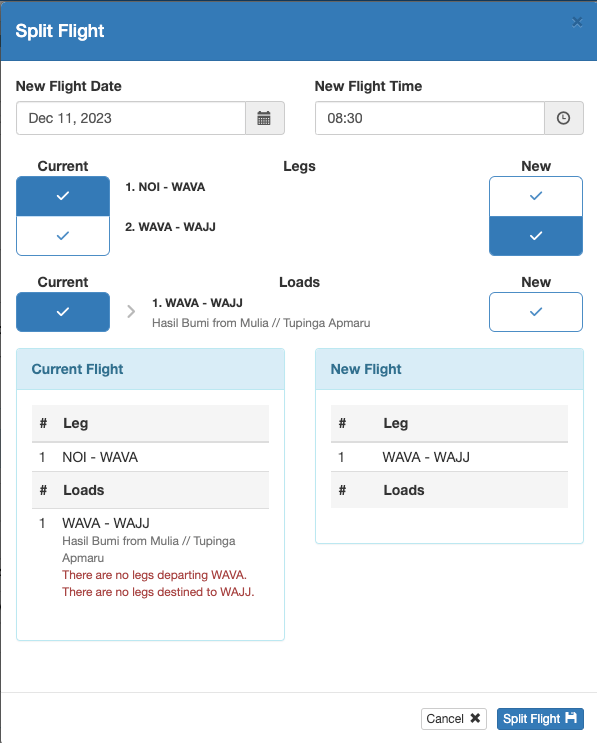 Split Scheduled Flight FlightSpan Documentation