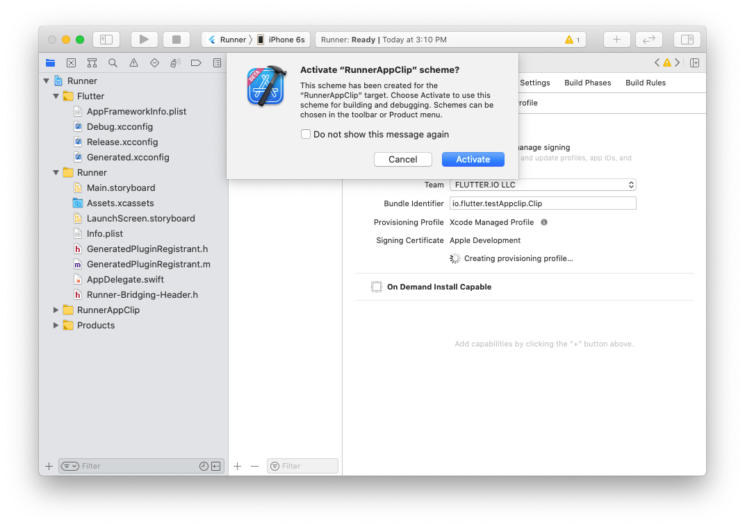 Adding an iOS App Clip target Flutter