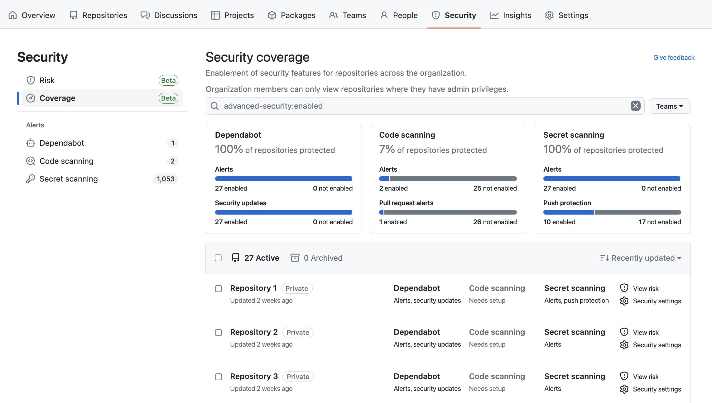 Activation des fonctionnalités de sécurité pour plusieurs dépôts